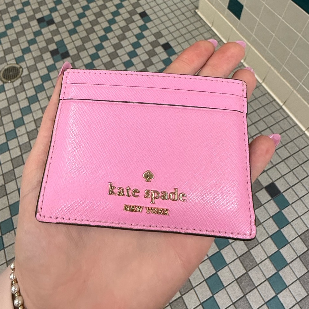 kate spade Pink Saffiano Card Case with Gold Logo